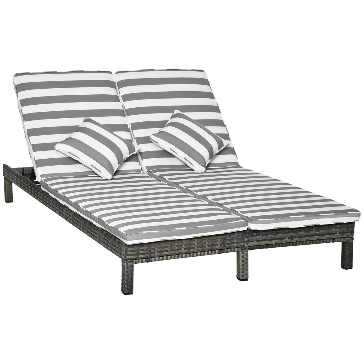 Poly Rattan Double Lounger Sun Lounger Garden Lounger For 2 People Relaxation Lounger Luxury Lounge 5-Tier Backrest Metal Pe Rattan Gray + White