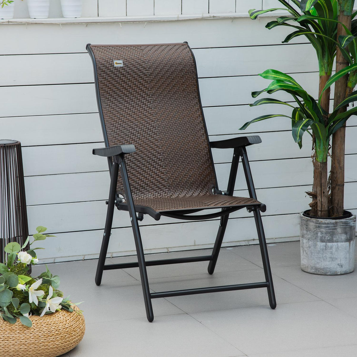 Poly Rattan Garden Chair Folding Backrest 7 Levels Adjustable Folding Chair With Armrest For Garden Balcony And Terrace 58 X 71 X 111 Cm