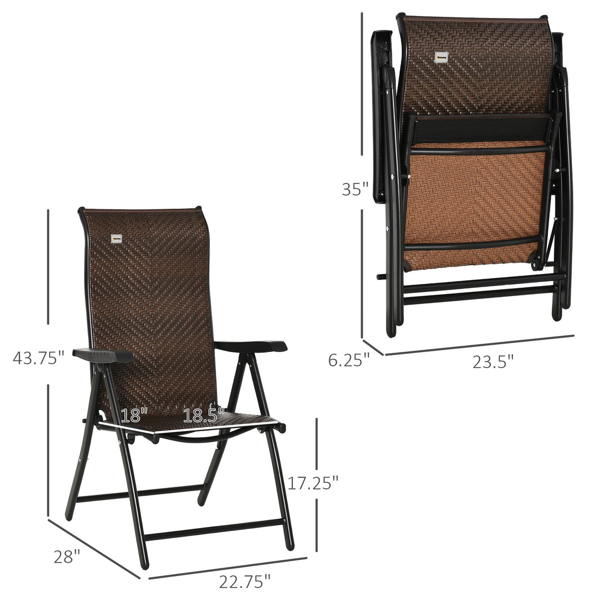 Poly Rattan Garden Chair Folding Backrest 7 Levels Adjustable Folding Chair With Armrest For Garden Balcony And Terrace 58 X 71 X 111 Cm