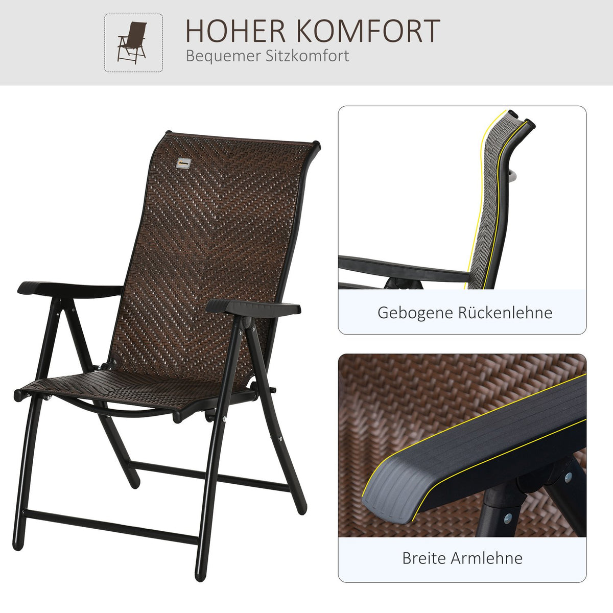 Poly Rattan Garden Chair Folding Backrest 7 Levels Adjustable Folding Chair With Armrest For Garden Balcony And Terrace 58 X 71 X 111 Cm