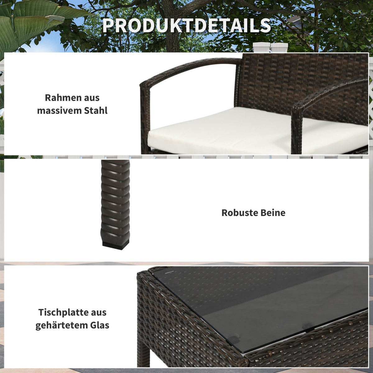 Poly Rattan Garden Furniture Set For 4 People, Rat Sofa Set, Brown + Cream White