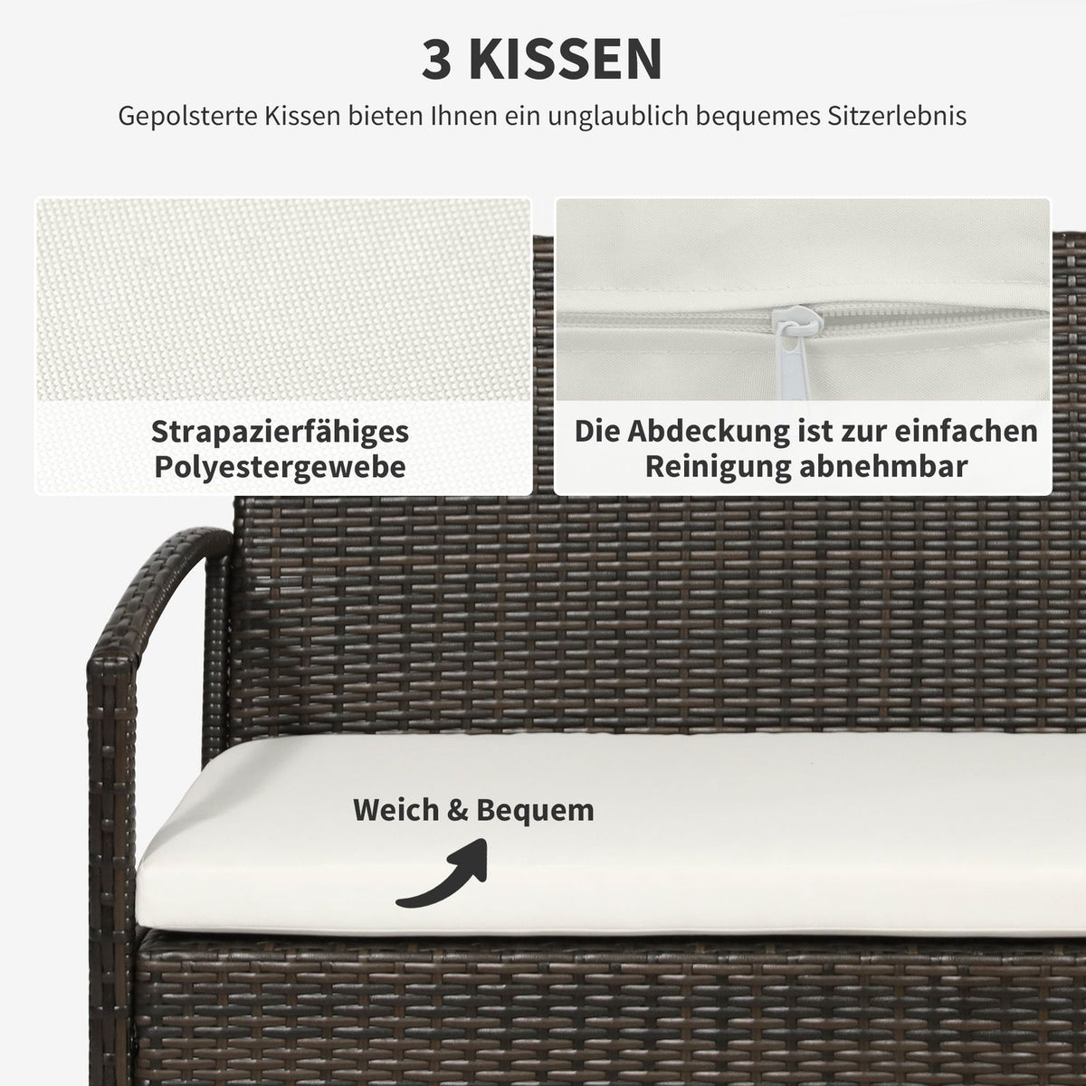 Poly Rattan Garden Furniture Set For 4 People, Rat Sofa Set, Brown + Cream White