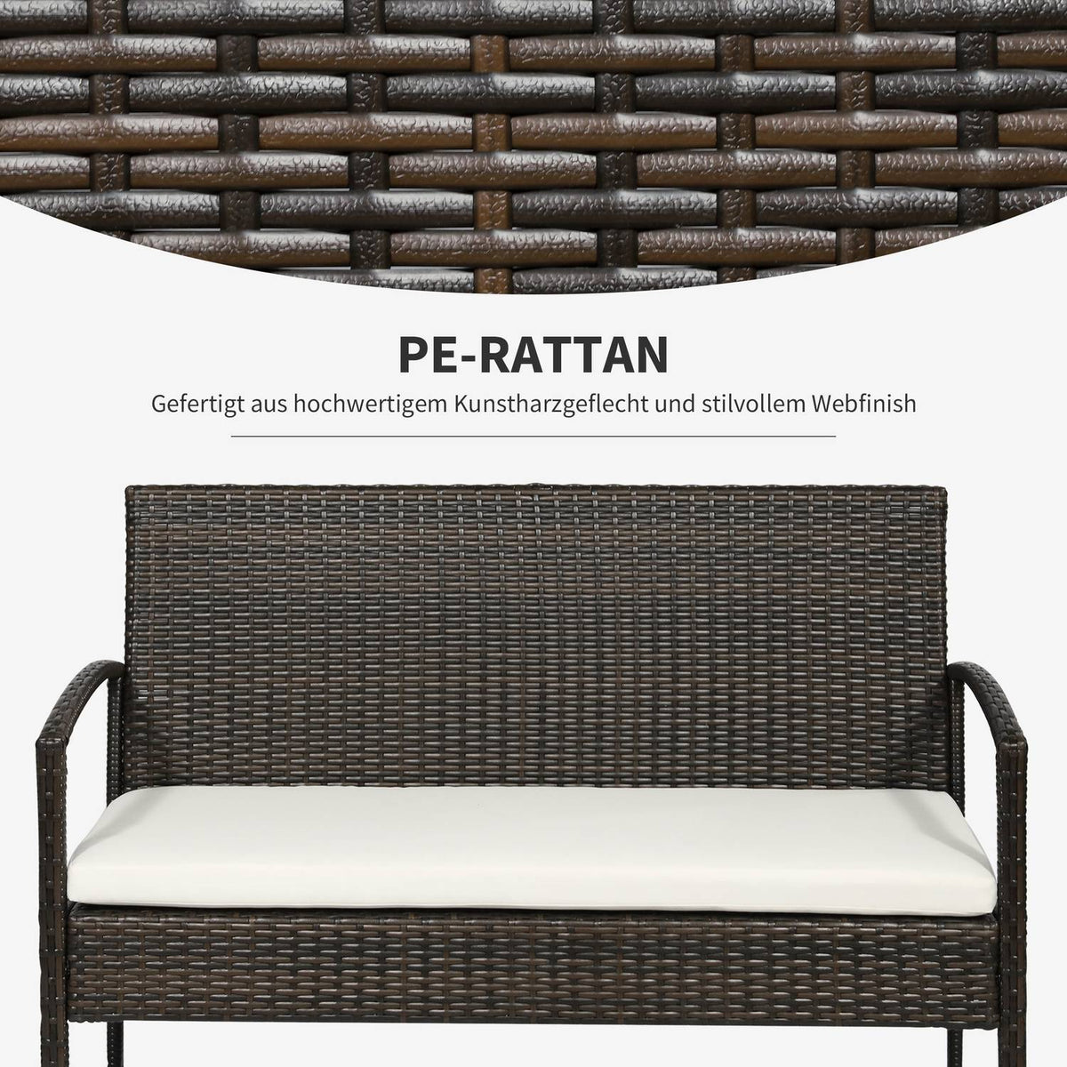 Poly Rattan Garden Furniture Set For 4 People, Rat Sofa Set, Brown + Cream White