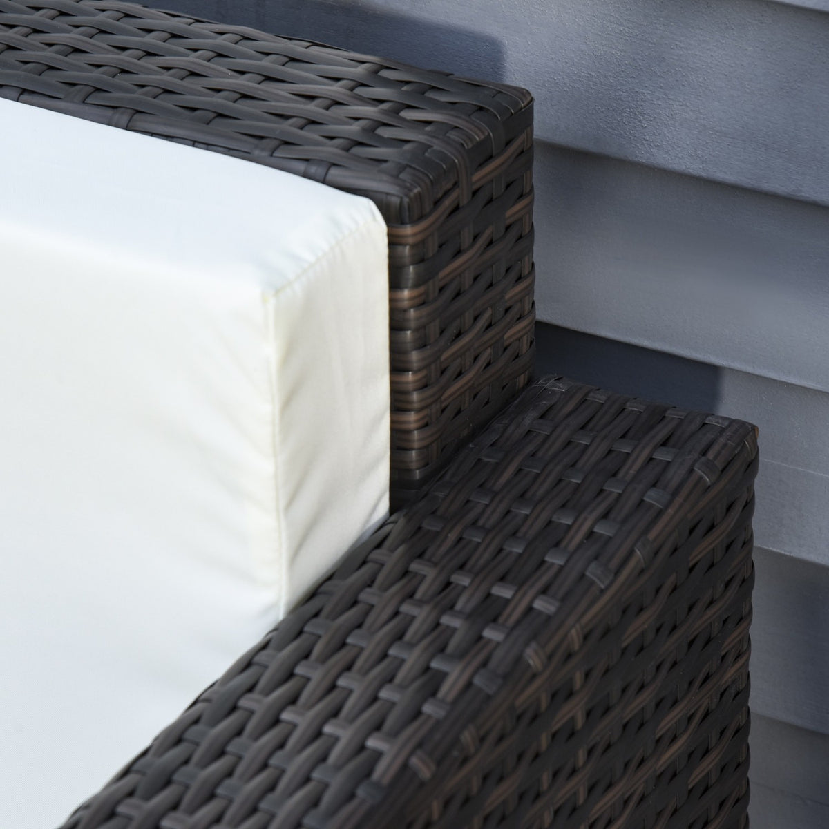 Poly Rattan Garden Lounge Sofa 3-Seater With Cushions, Metal Polyester, Brown+White, 185 X 70 X 80 Cm