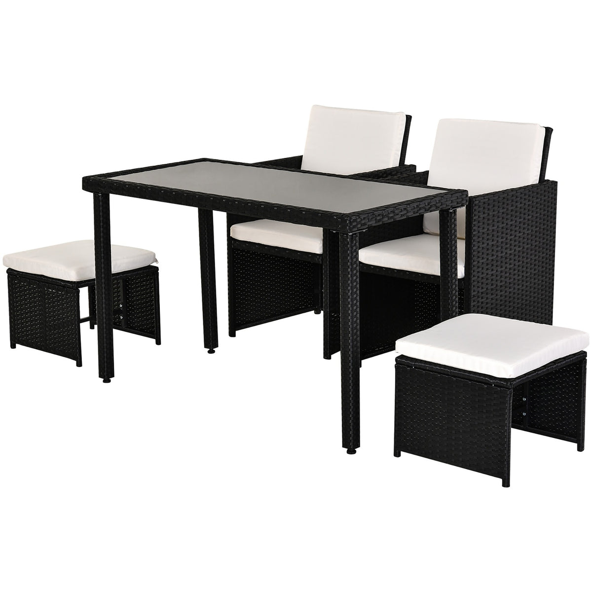 Poly Rattan Seating Group, Dining Group, Garden Set, 11 Pieces With Black Cushions
