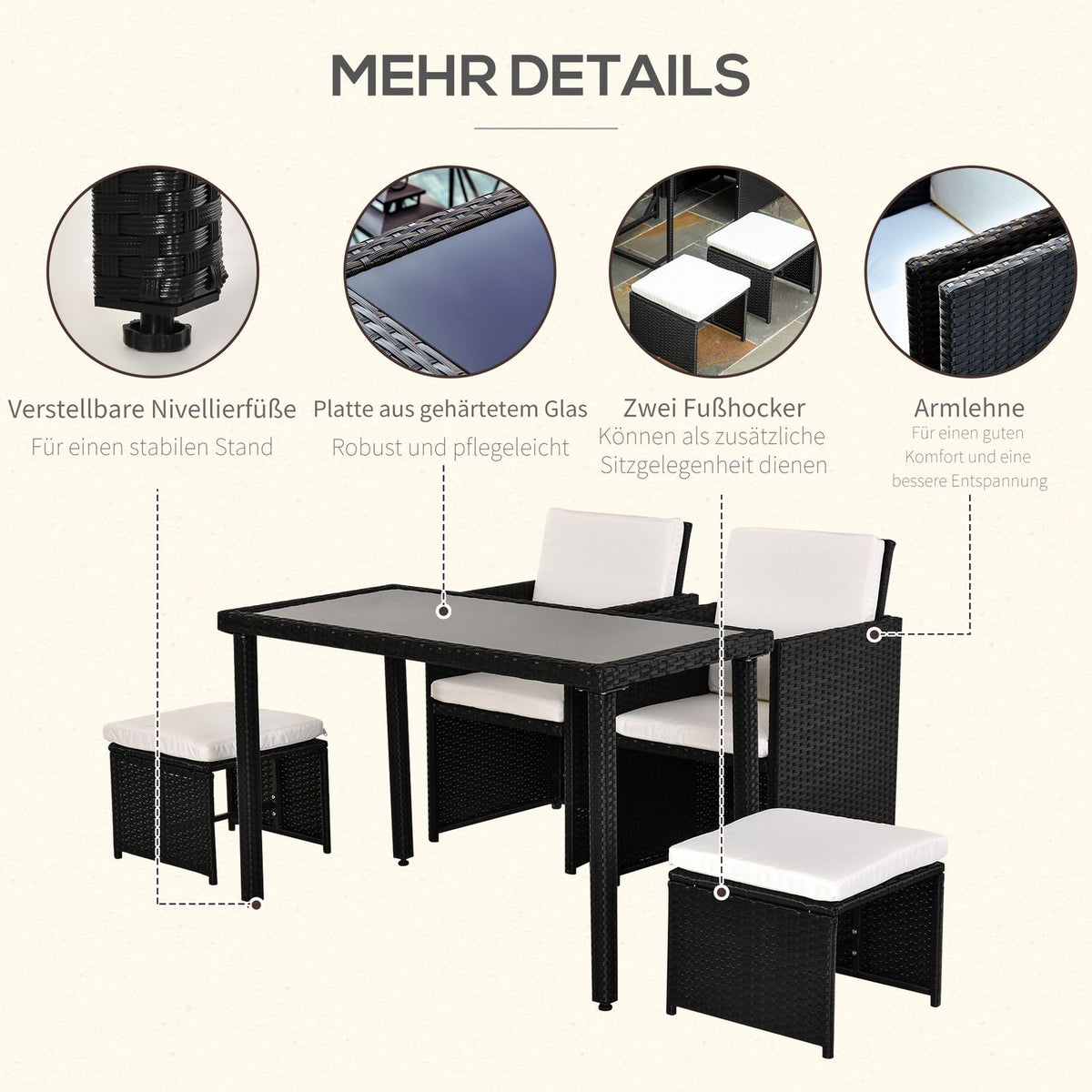 Poly Rattan Seating Group, Dining Group, Garden Set, 11 Pieces With Black Cushions