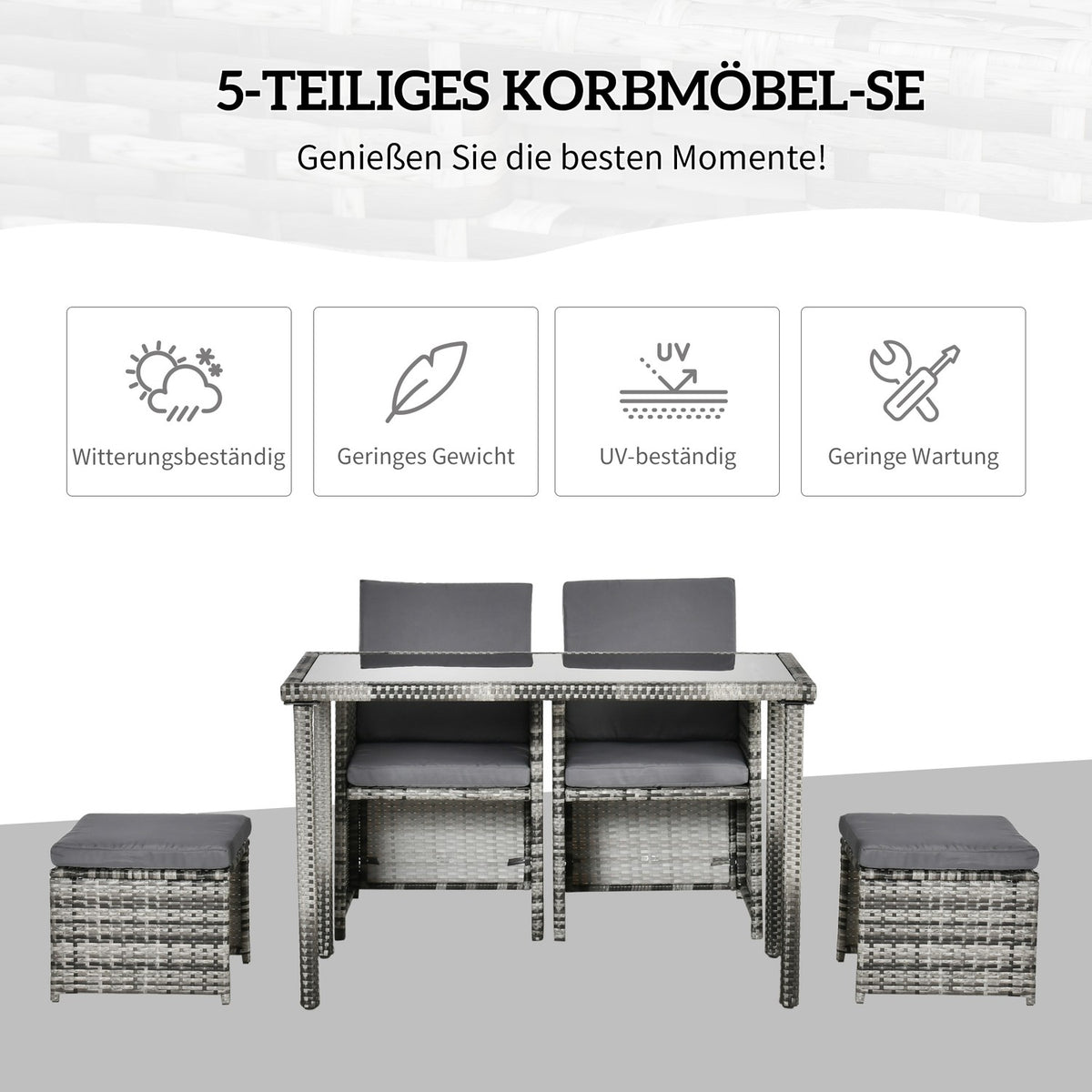 Poly Rattan Seating Group For 4 People, Dining Group, Garden Set With Cushions, Grey