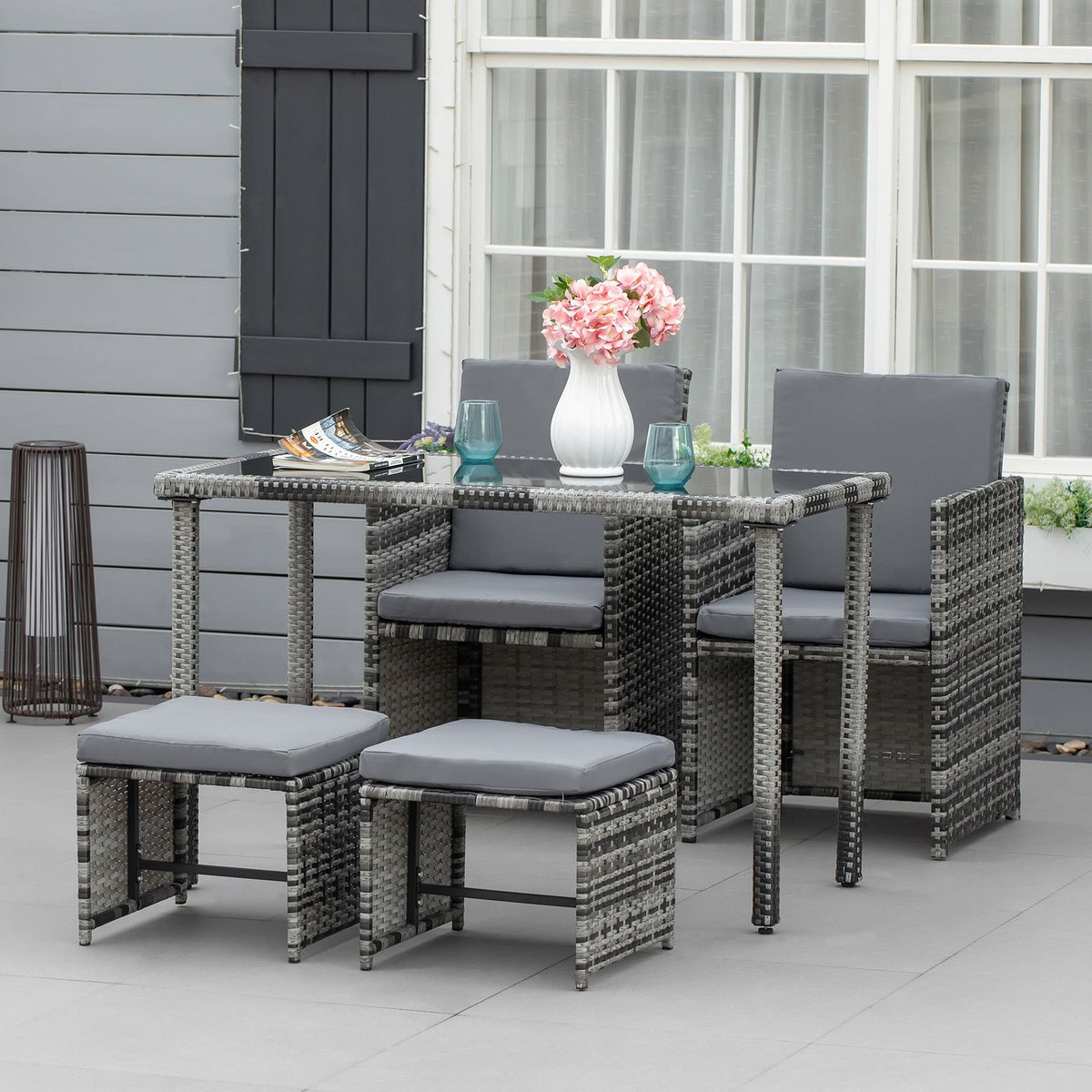 Poly Rattan Seating Group For 4 People, Dining Group, Garden Set With Cushions, Grey