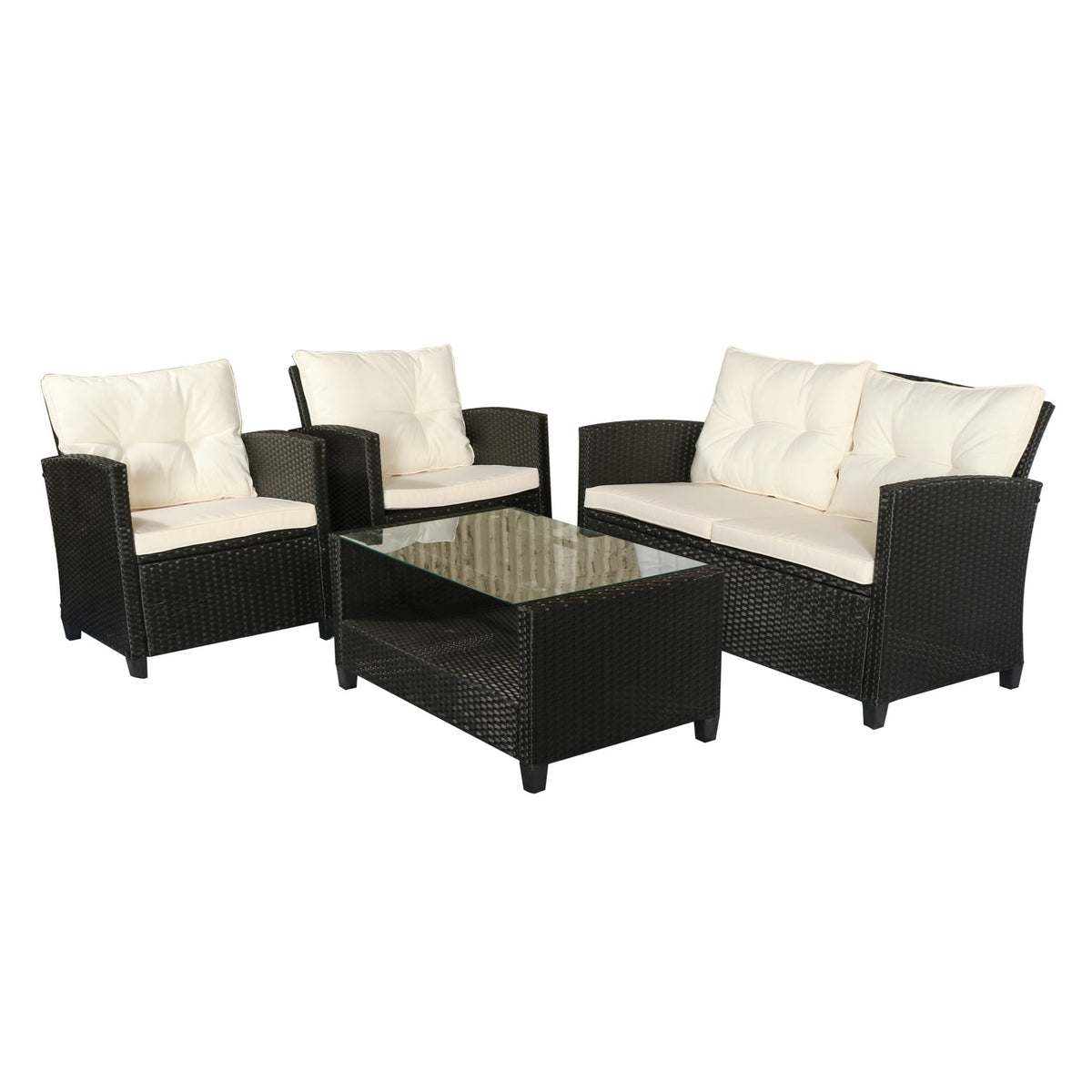 Poly Rattan Seating Set For 4 People, Garden Set, Sofa Set, Garden Furniture Set, Lounge, Metal, Luxury, Black