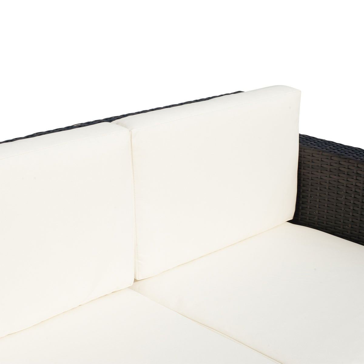 Poly Rattan Sofa With Cushions 2-Seater Garden Lounge Sofa Metal Polyester Brown + White 130 X 70 X 80 Cm