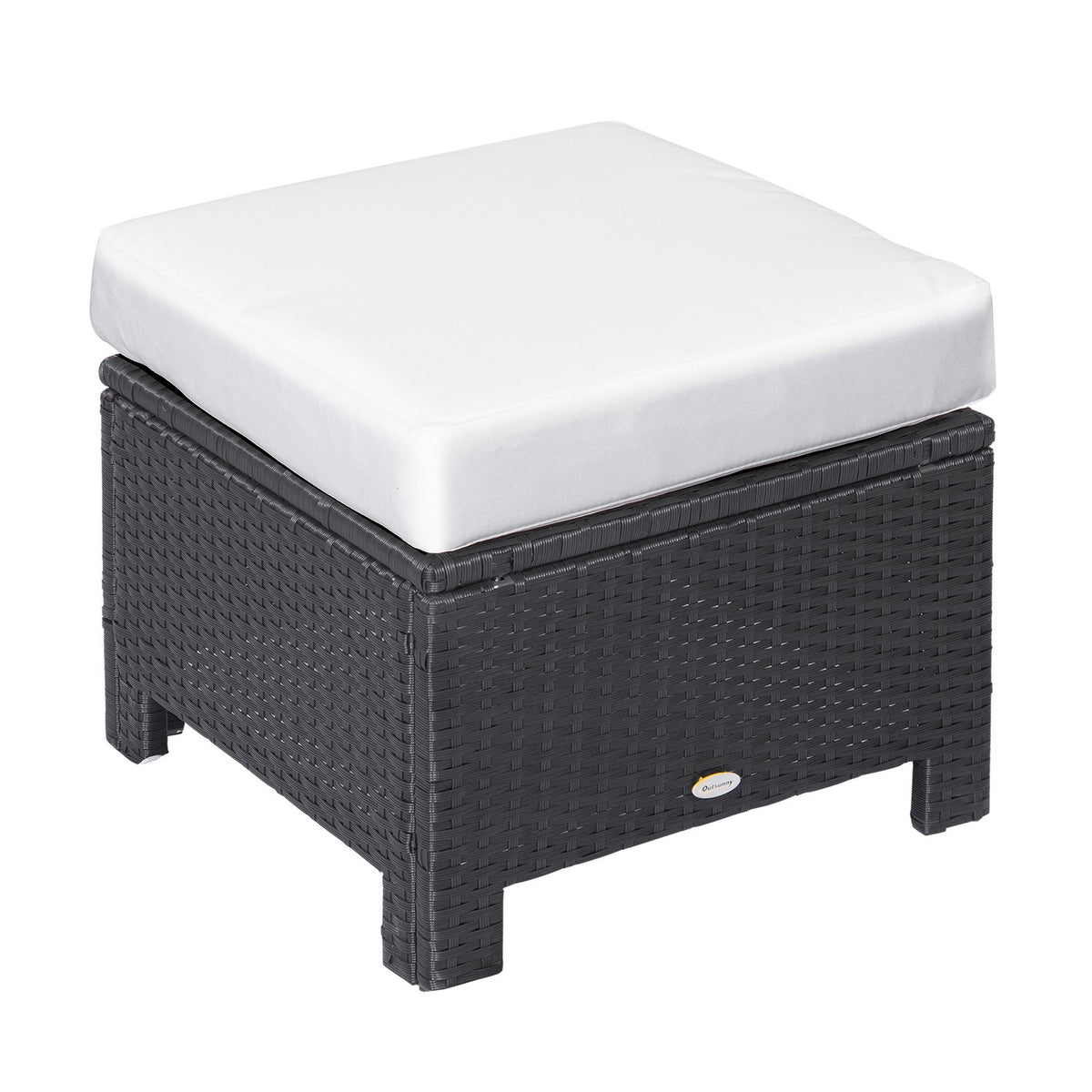 Poly Rattan Stool Stool With Cushion For Balcony, Black+Cream White, 50X50X35Cm