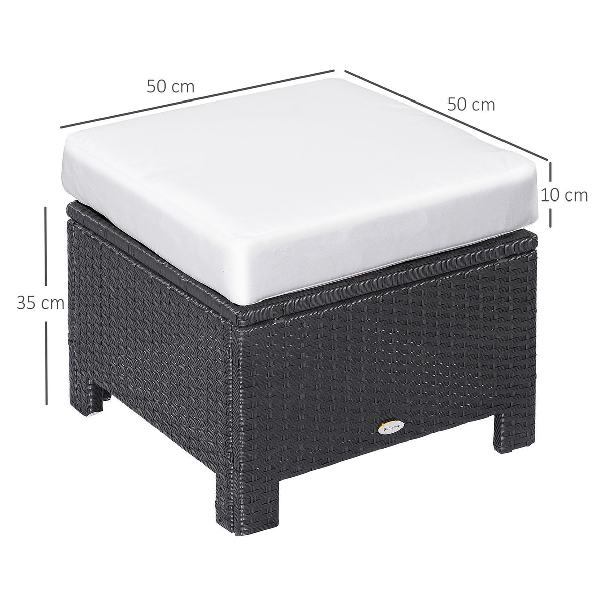 Poly Rattan Stool Stool With Cushion For Balcony, Black+Cream White, 50X50X35Cm