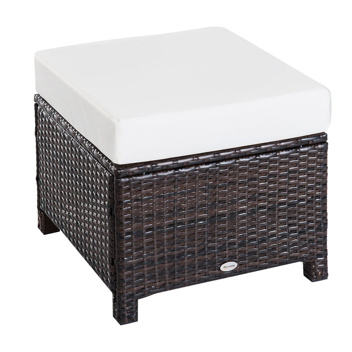 Poly Rattan Stool Stool With Cushion For Balcony, Brown+Cream White, 50X50X35Cm