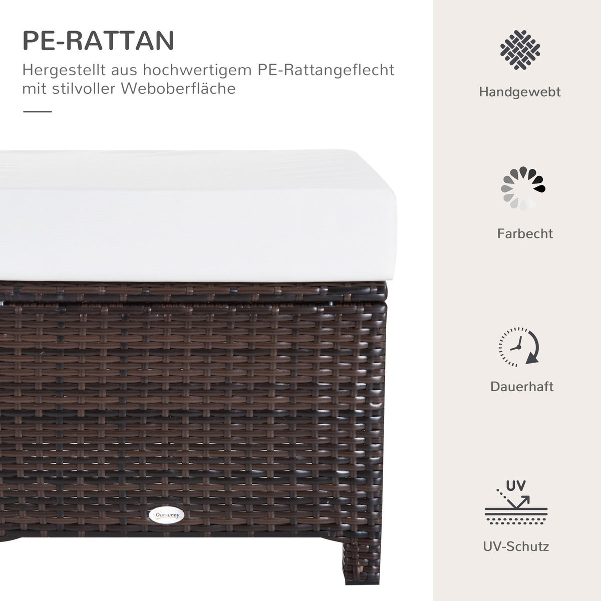 Poly Rattan Stool Stool With Cushion For Balcony, Brown+Cream White, 50X50X35Cm