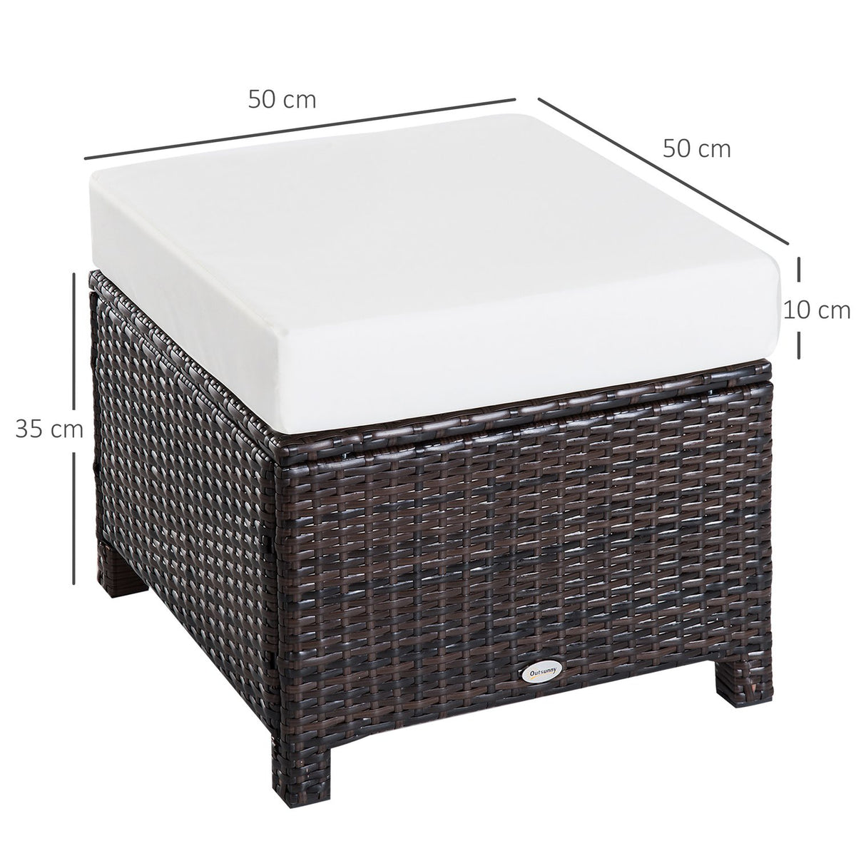 Poly Rattan Stool Stool With Cushion For Balcony, Brown+Cream White, 50X50X35Cm