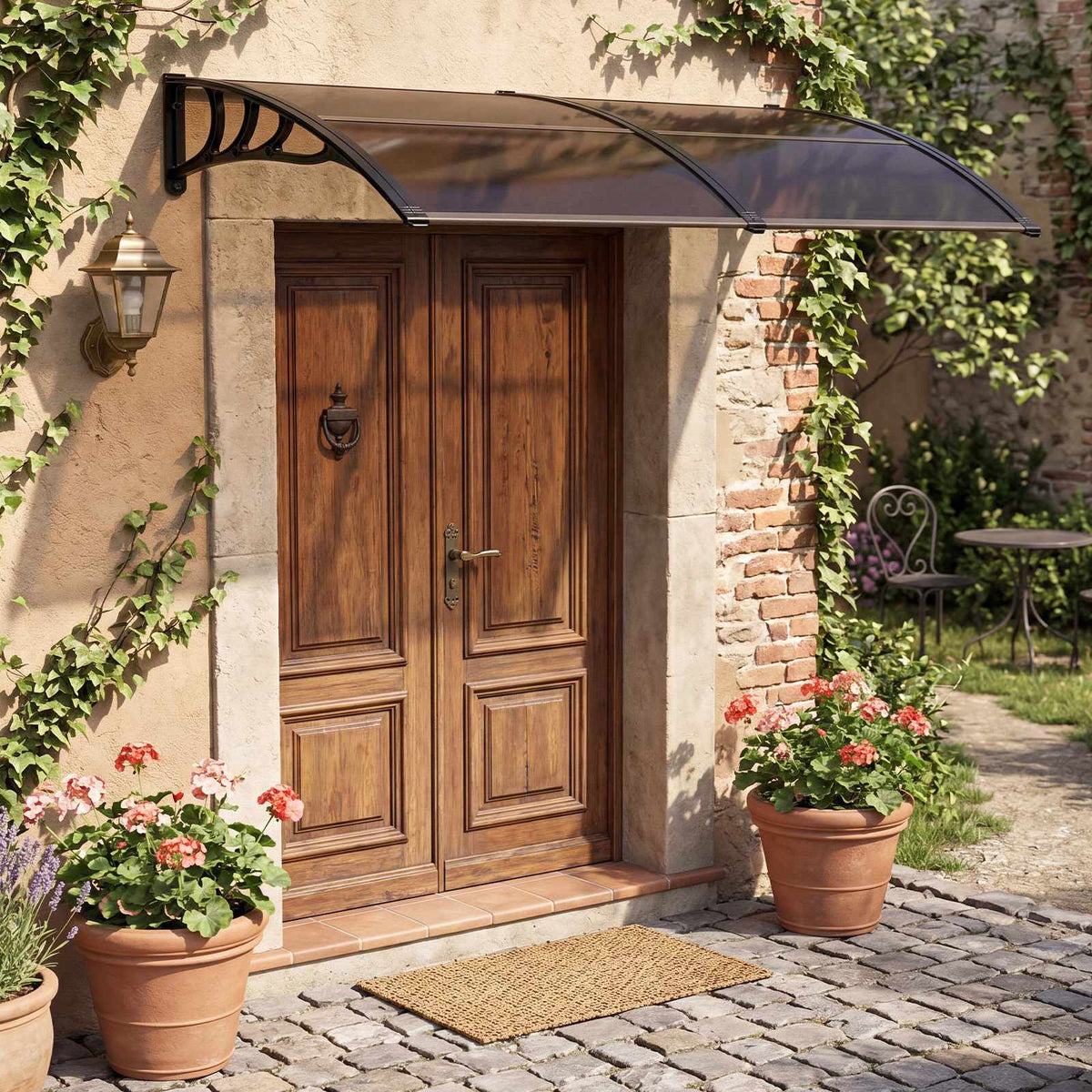 Polycarbonate Door Canopy, 197x89cm, Brown, Weatherproof