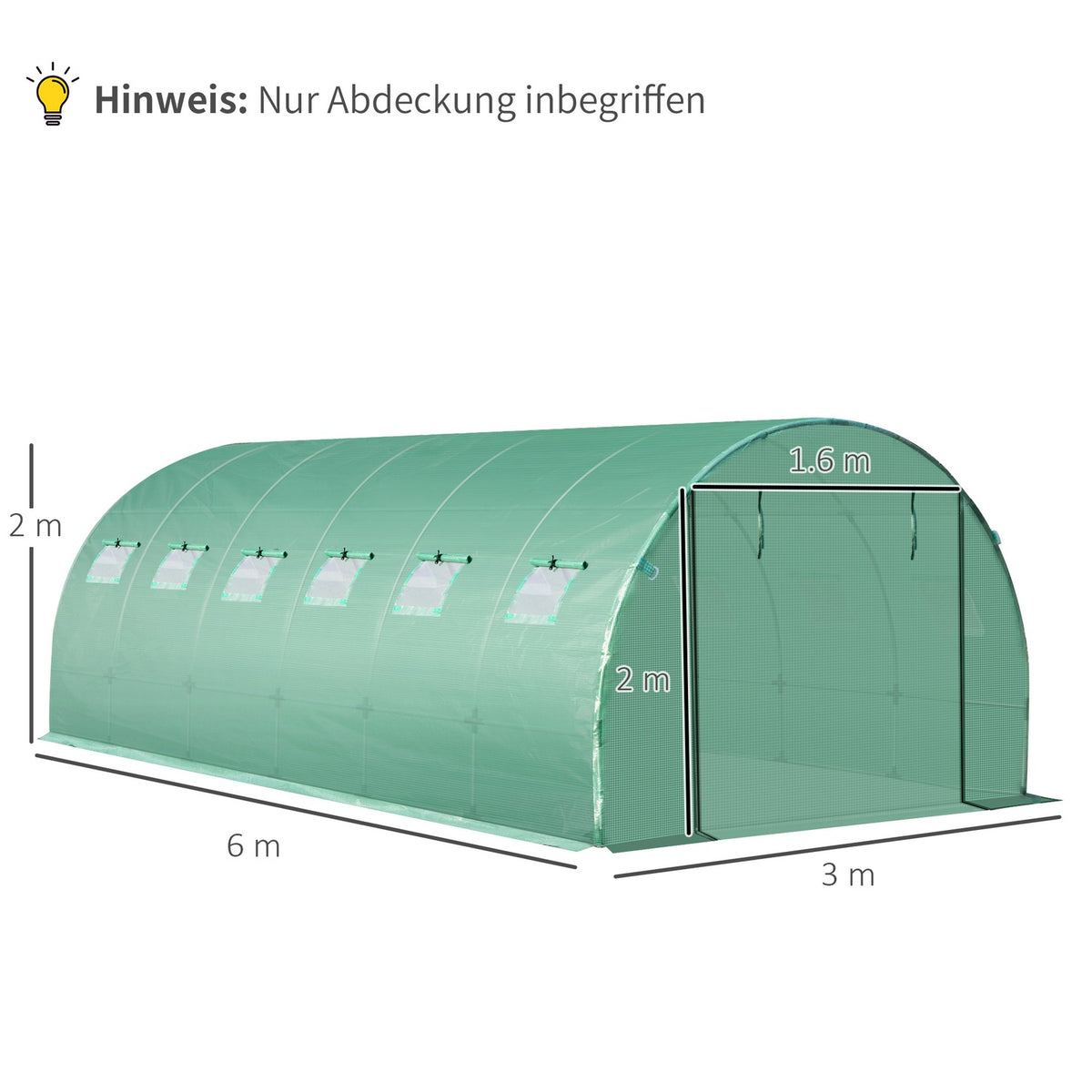 Polyethylene Film 6X3X2M, Replacement Film With 12 Windows, For Garden Tunnel, Greenhouse Film, Garden Film, Polyethylene