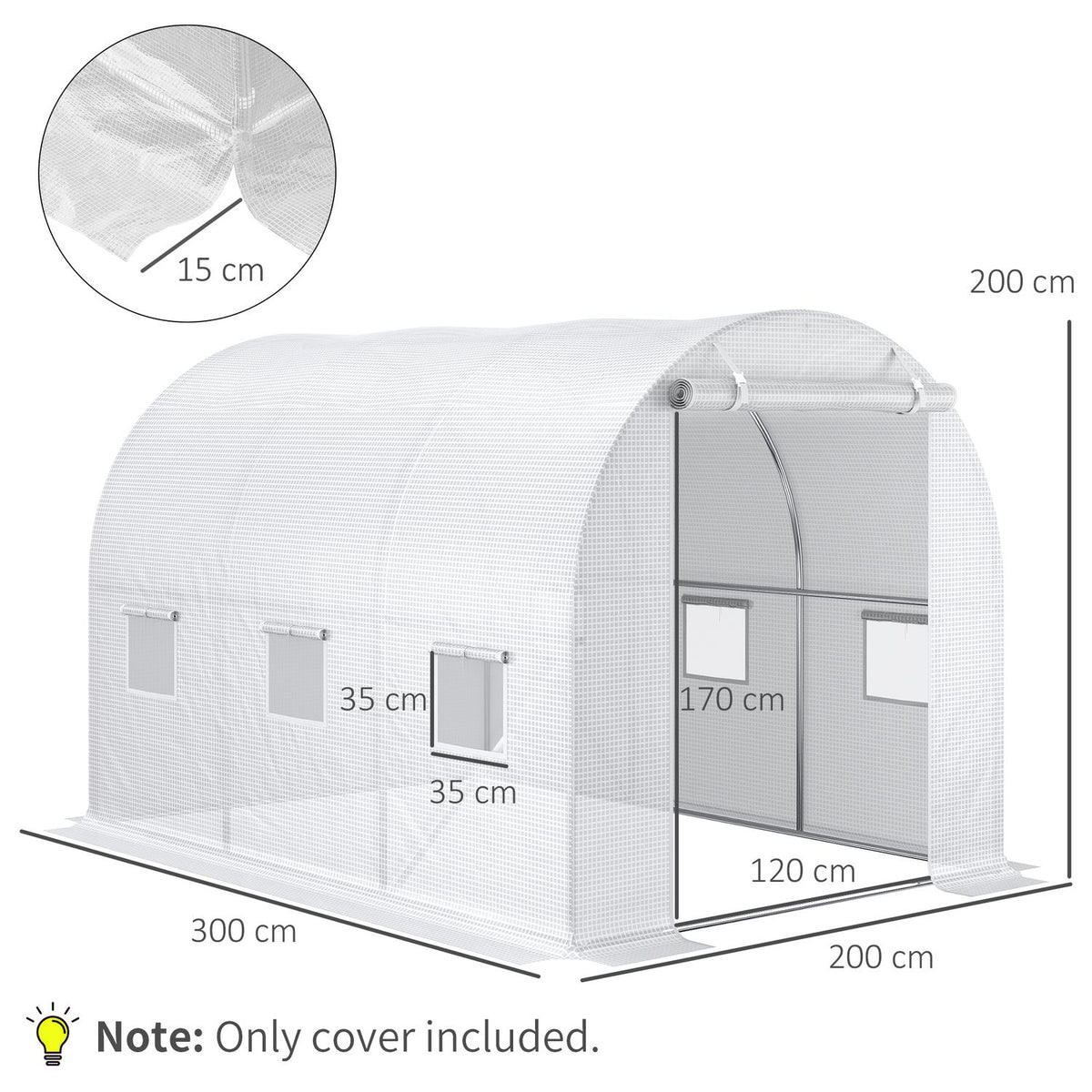 Polyethylene film 3x2x2m replacement film with 6 windows for garden tunnel greenhouse film tunnel made of white polyethylene