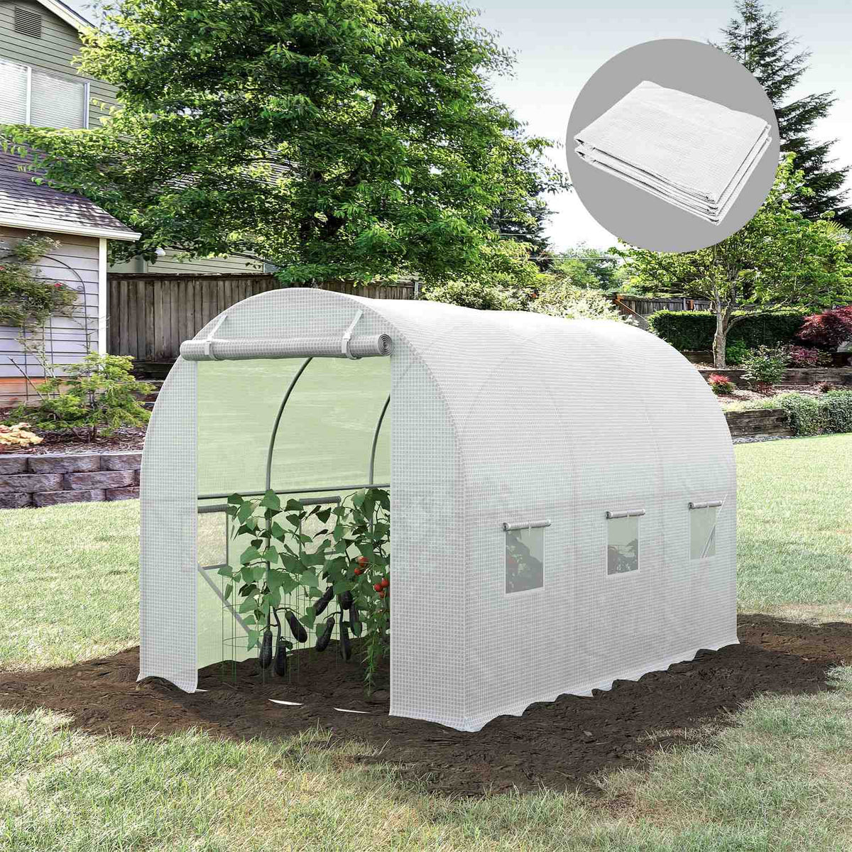 Polyethylene film 3x2x2m replacement film with 6 windows for garden tunnel greenhouse film tunnel made of white polyethylene