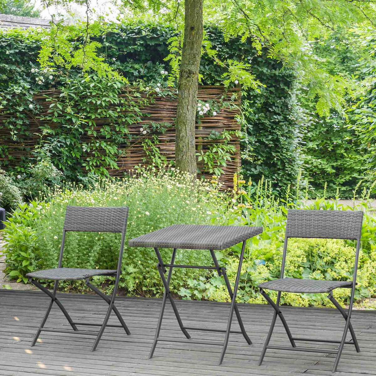 Polyrattan Bistro Set 2 People Rattan Garden Furniture Gray