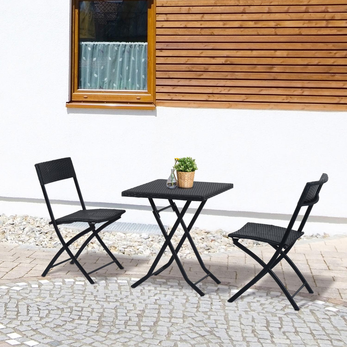 Polyrattan Bistro Set For 2 People, Rattan Garden Furniture Set, Black