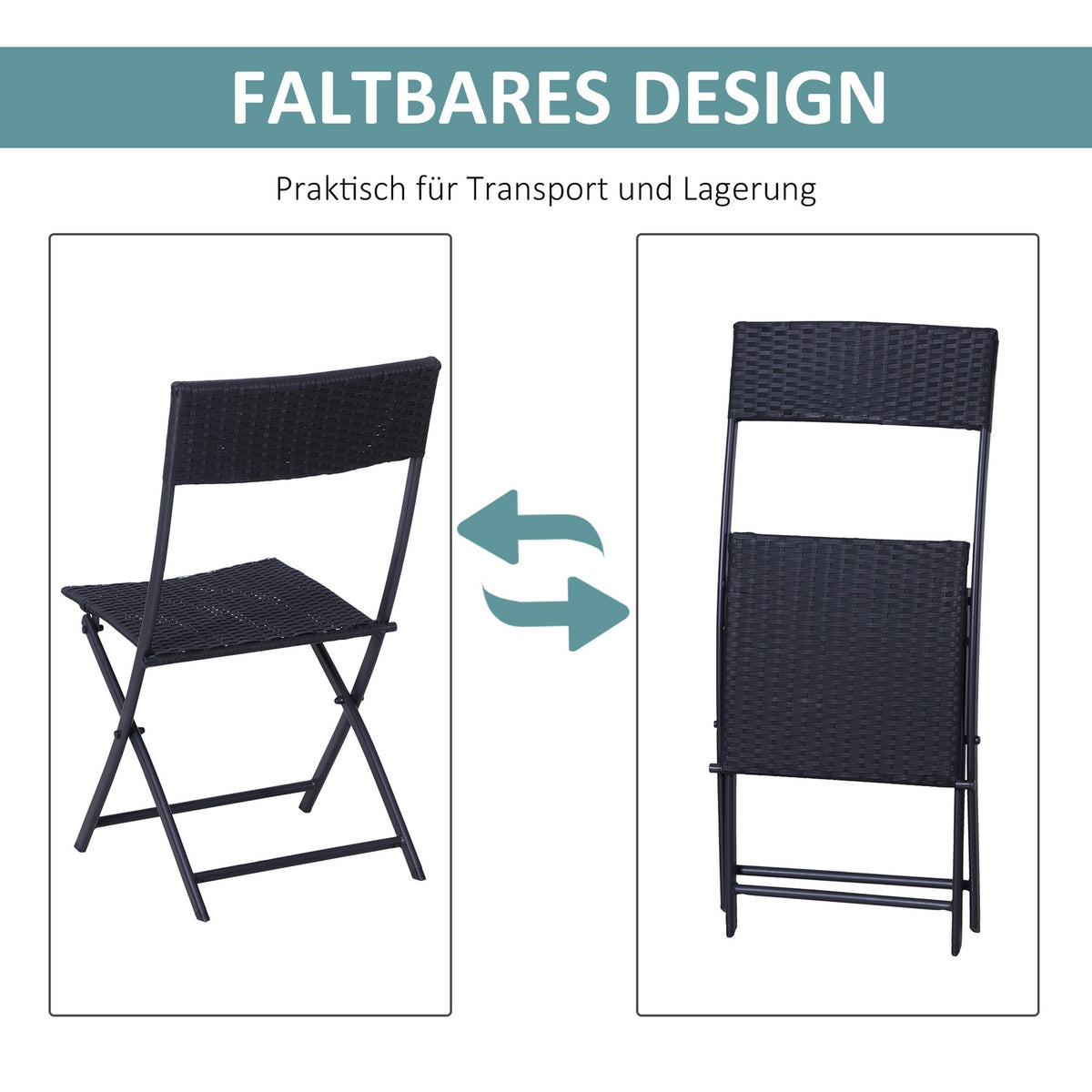 Polyrattan Bistro Set For 2 People, Rattan Garden Furniture Set, Black