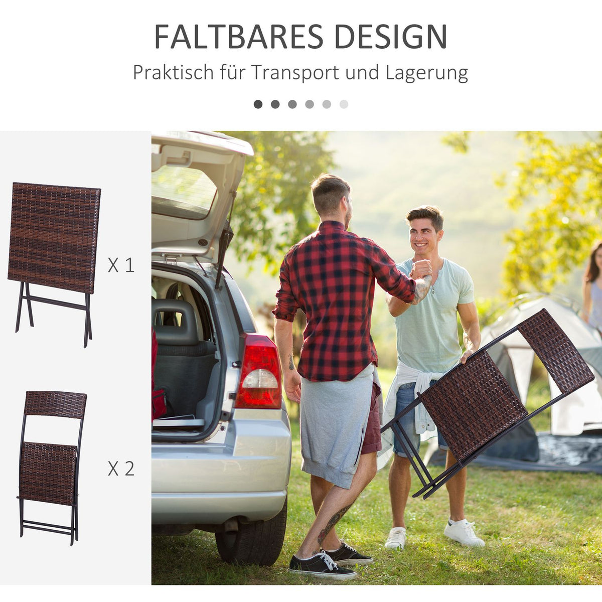 Polyrattan Bistro Set For 2 People, Rattan Garden Furniture Set, Brown
