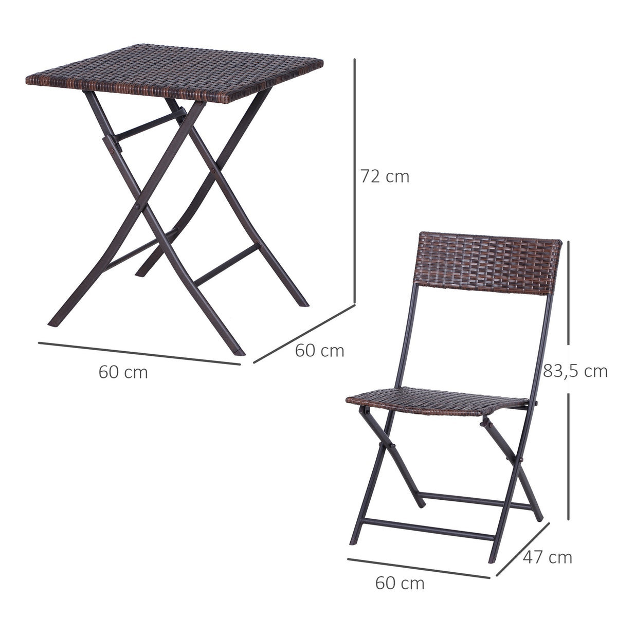 Polyrattan Bistro Set For 2 People, Rattan Garden Furniture Set, Brown