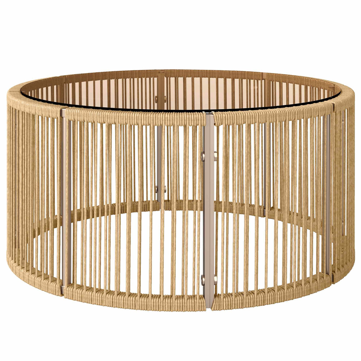 Polyrattan Coffee Table with Glass Top, 70x70x33 cm, Brown