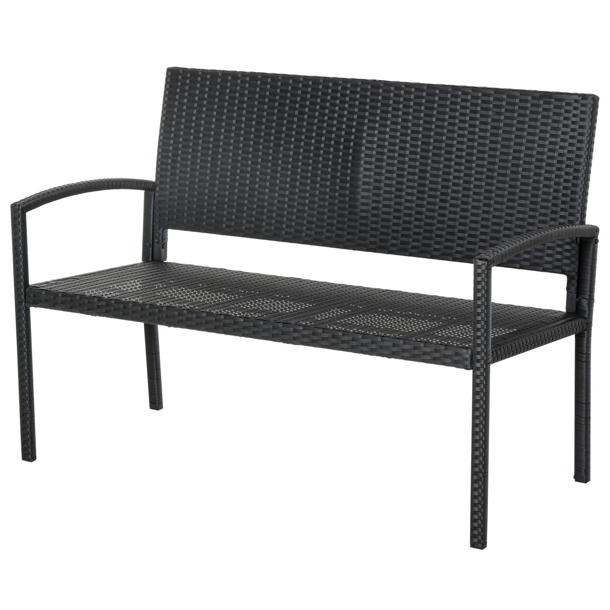 Polyrattan Garden Bench Park Bench 2-Seater Wicker Steel Black W122 X D60 X H87Cm