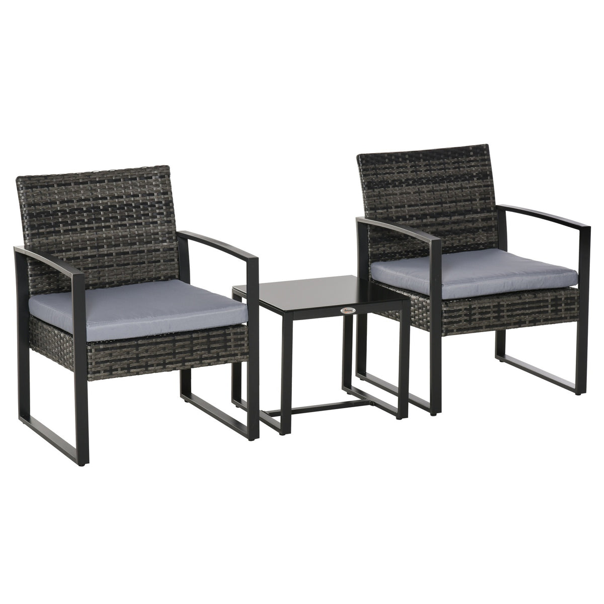 Polyrattan Garden Furniture 2 Person Balcony Set Cushion Gray