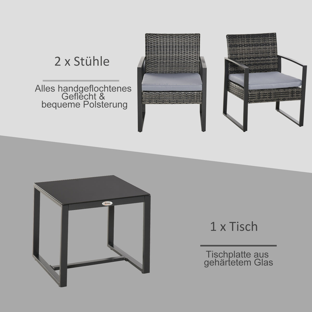Polyrattan Garden Furniture 2 Person Balcony Set Cushion Gray