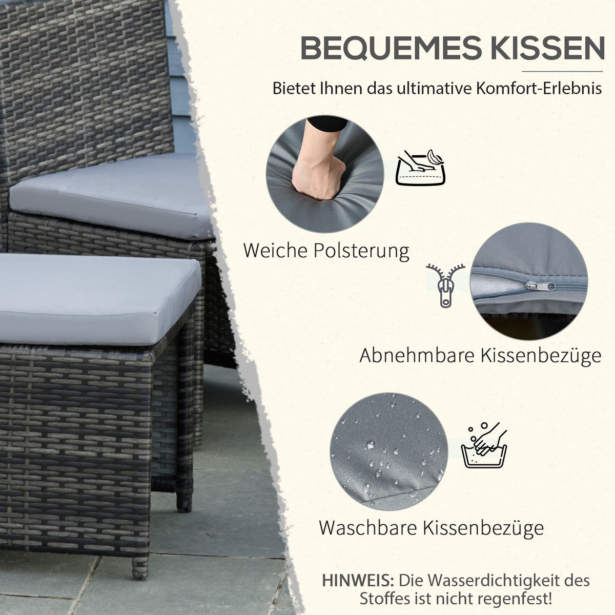 Polyrattan Garden Furniture For 4 People, Rattan Dining Group, Seating Group With Sofa Set, Steel, Grey