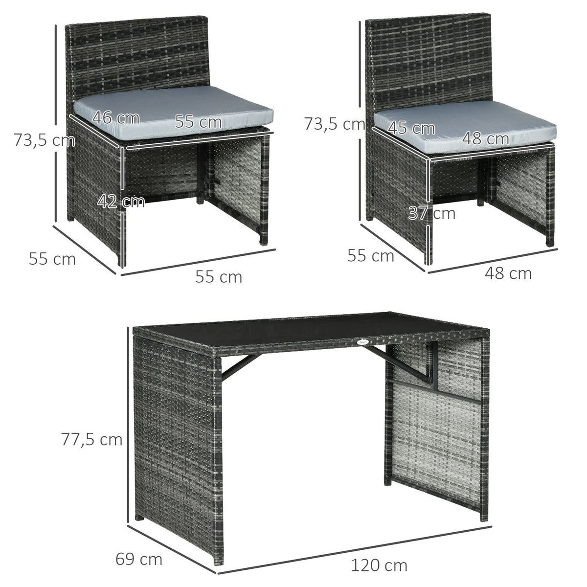 Polyrattan Garden Furniture For 4 People, Rattan Dining Group, Seating Group With Sofa Set, Steel, Grey