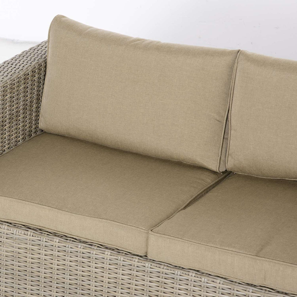 Polyrattan Garden Furniture Set 4 People Lounge Furniture Coffee Table Seat Cushion Khaki + Beige