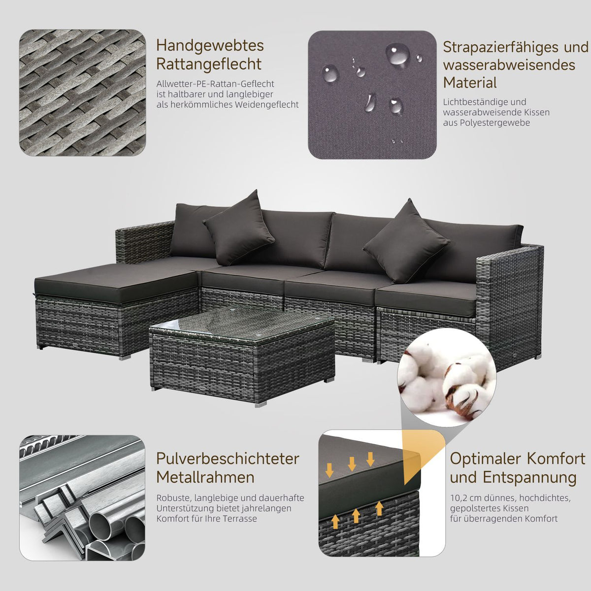 Polyrattan Garden Furniture Set For 4 People Seating Set Grey