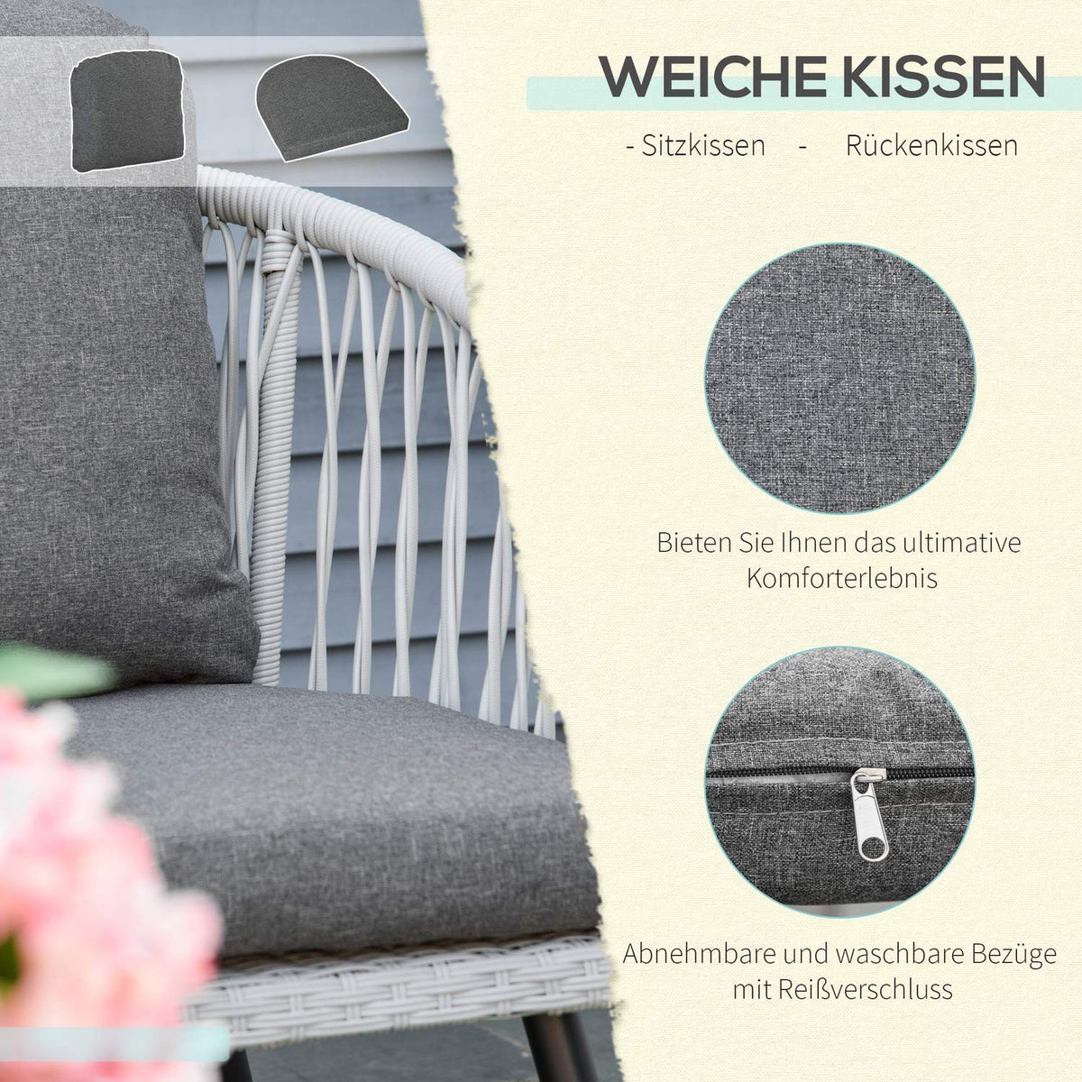 Polyrattan Garden Furniture Set For 5 People Seating Group With Aluminum Gray Cushions