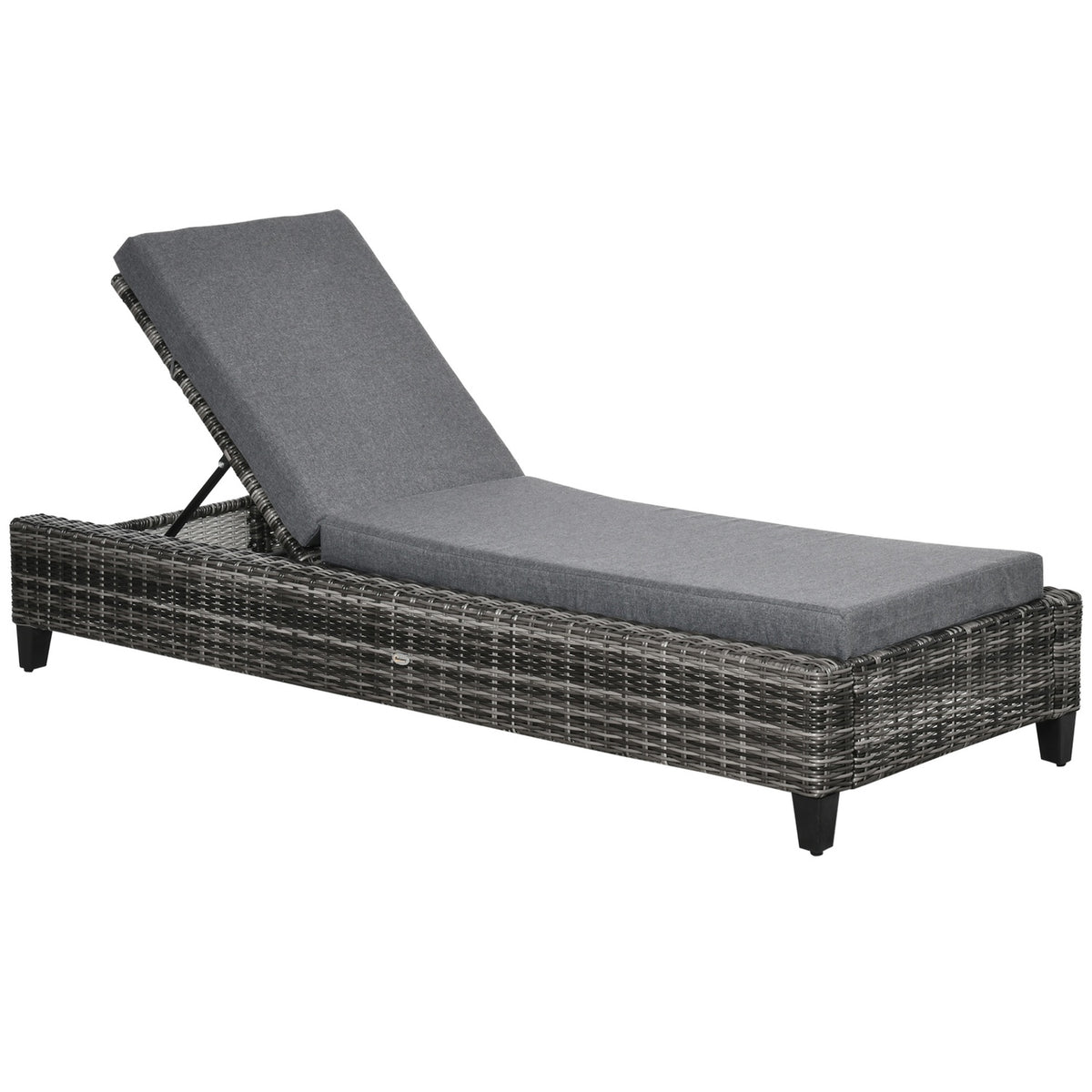 Polyrattan Garden Lounger With Cushion Sun Lounger 5-Level Adjustable Rattan Lounger Garden Furniture Lounger Steel Gray 72 X 198 X 30 Cm