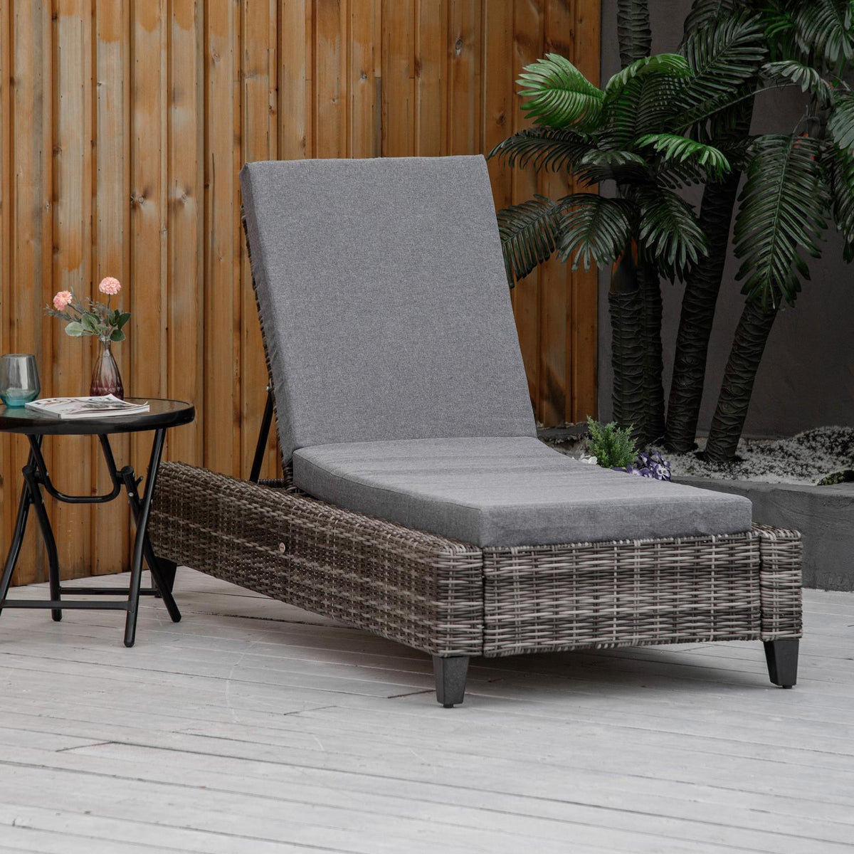 Polyrattan Garden Lounger With Cushion Sun Lounger 5-Level Adjustable Rattan Lounger Garden Furniture Lounger Steel Gray 72 X 198 X 30 Cm