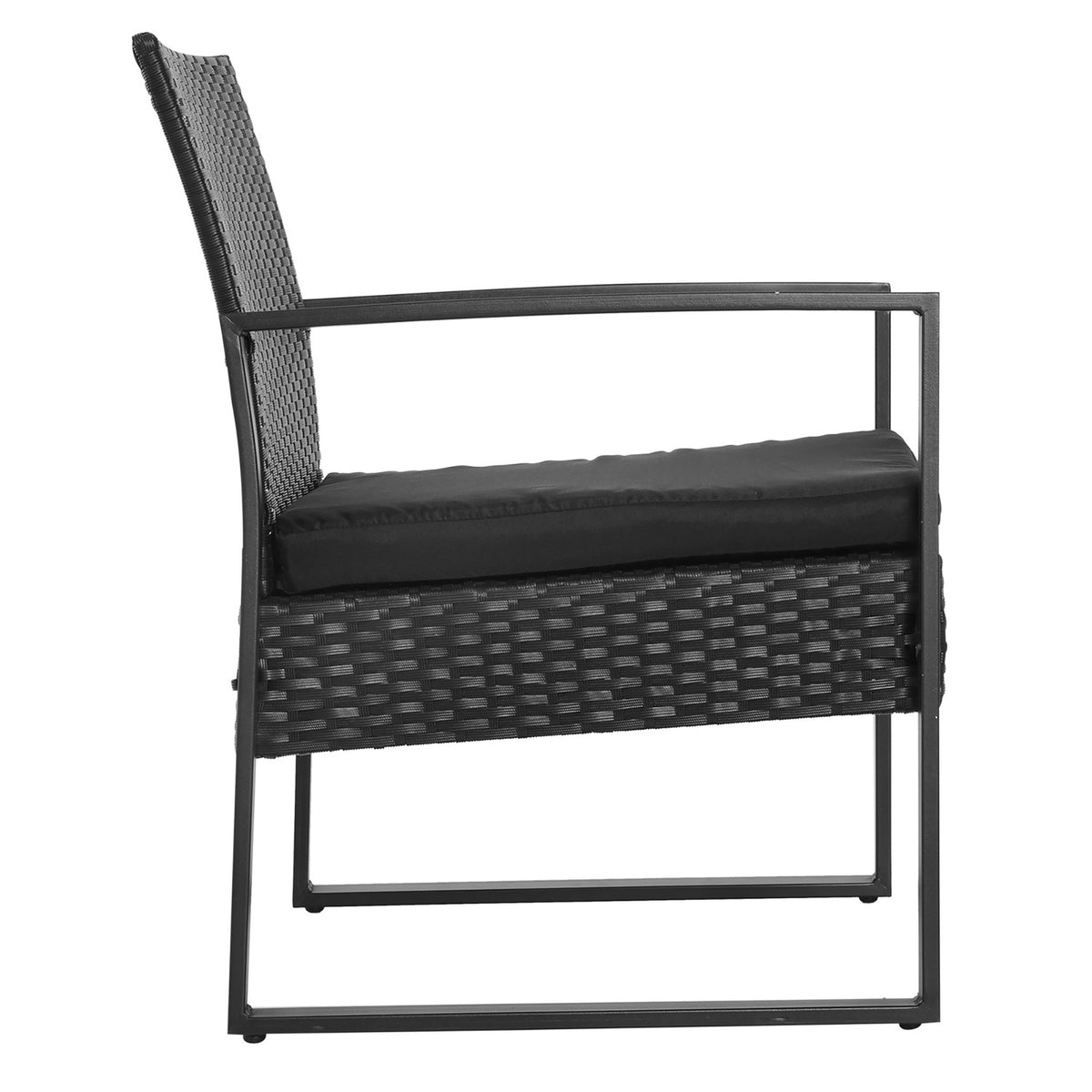 Polyrattan Garden Set For 2 People Balcony Furniture Set With Cushions Black