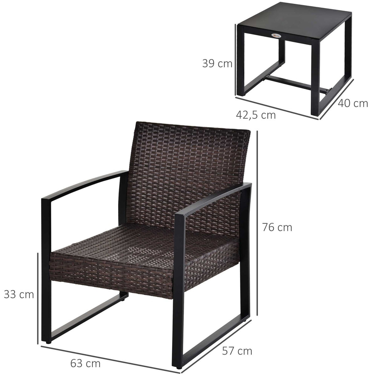 Polyrattan Garden Set For 2 People Balcony Furniture Set With Cushions Brown + Cream
