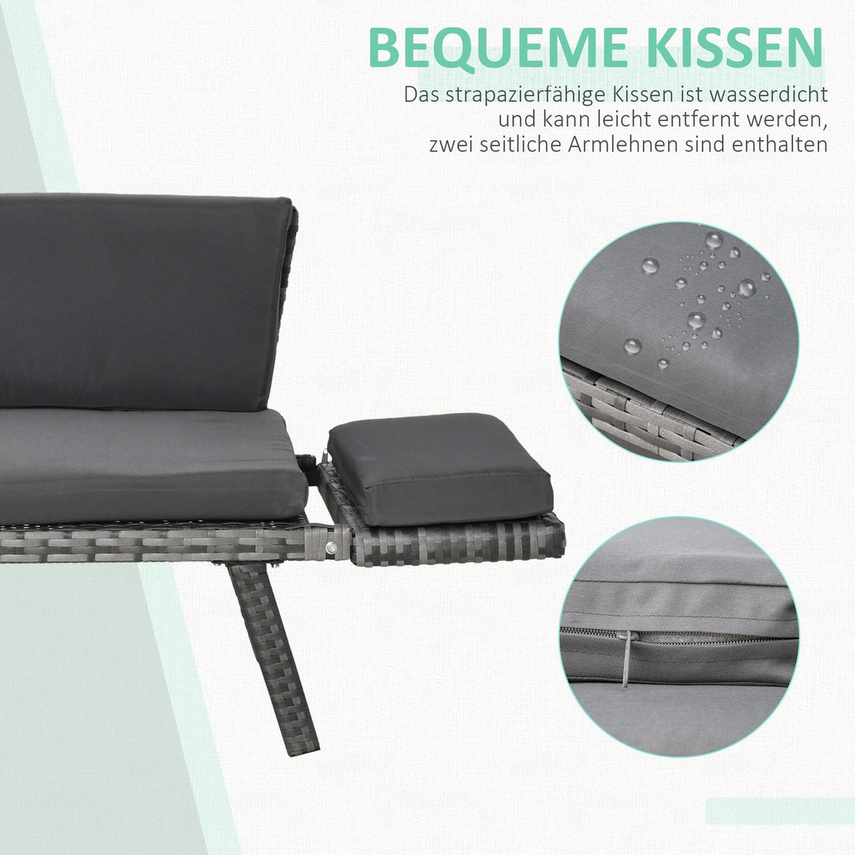 Polyrattan Garden Sofa 2-Seater Lounge Sofa In Gray, Folding Armrests, Steel, 129X63X67Cm, For Garden & Patio