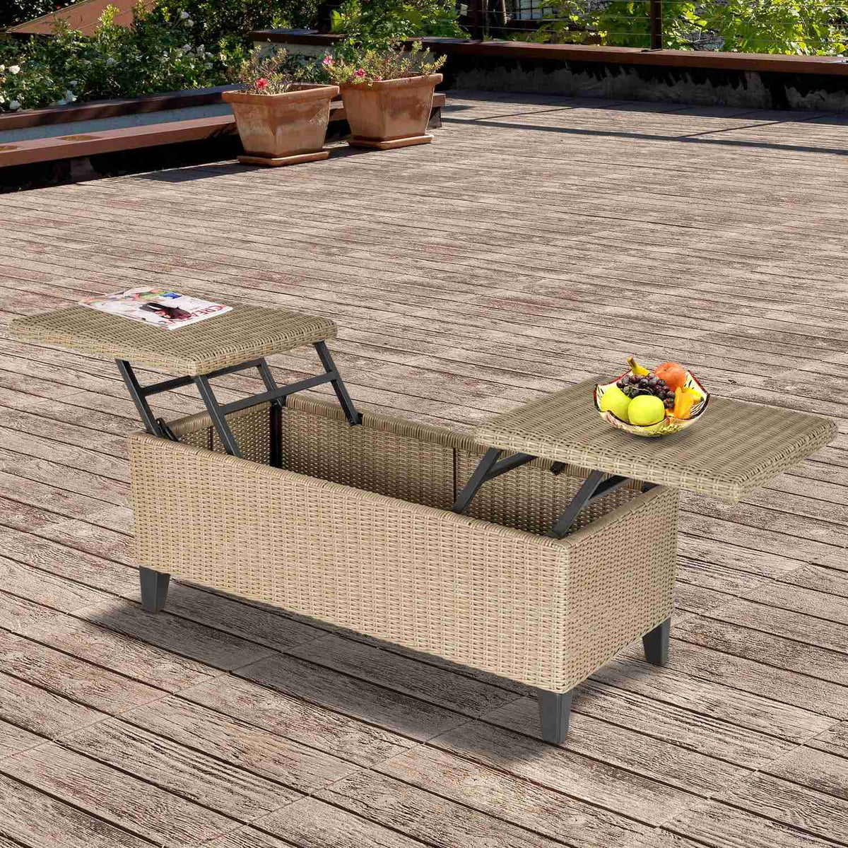 Polyrattan Garden Table Extendable Coffee Table Steel Khaki 103X50X45.5Cm