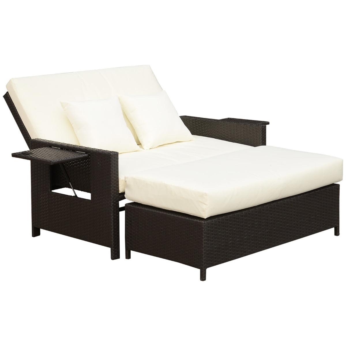 Polyrattan Lounge Sofa Garden Sofa Garden Lounger 2-Seater With Cushion Stool Brown
