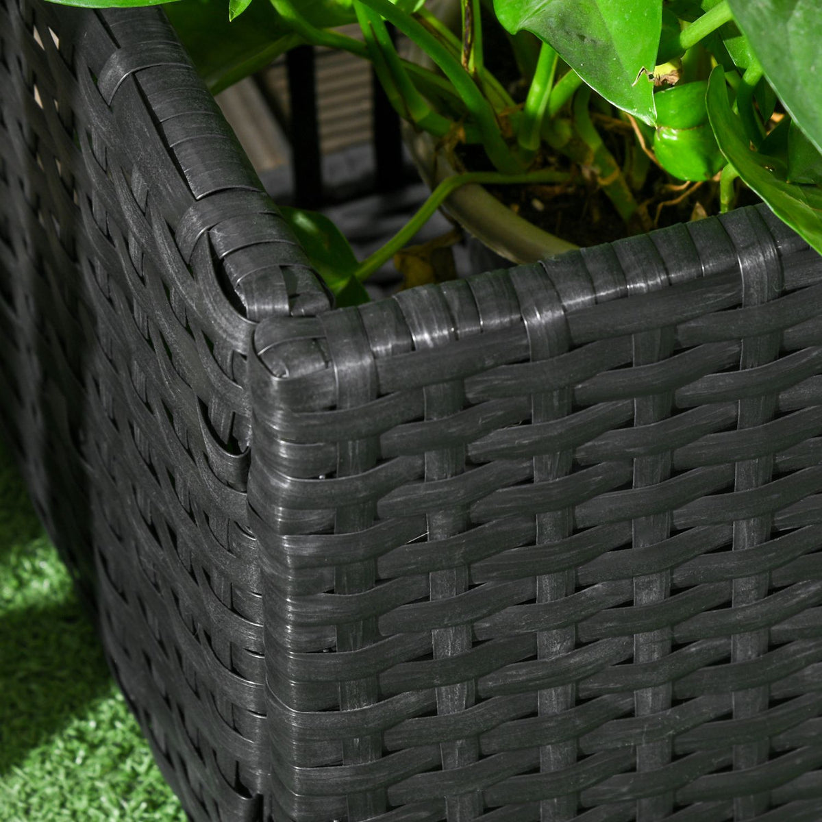 Polyrattan Raised Bed With Trellis Flower Box Plant Box Flower Bed For Garden Balcony Black 103 X 103 X 29 Cm