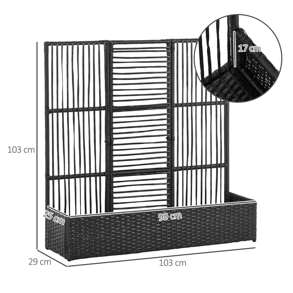 Polyrattan Raised Bed With Trellis Flower Box Plant Box Flower Bed For Garden Balcony Black 103 X 103 X 29 Cm