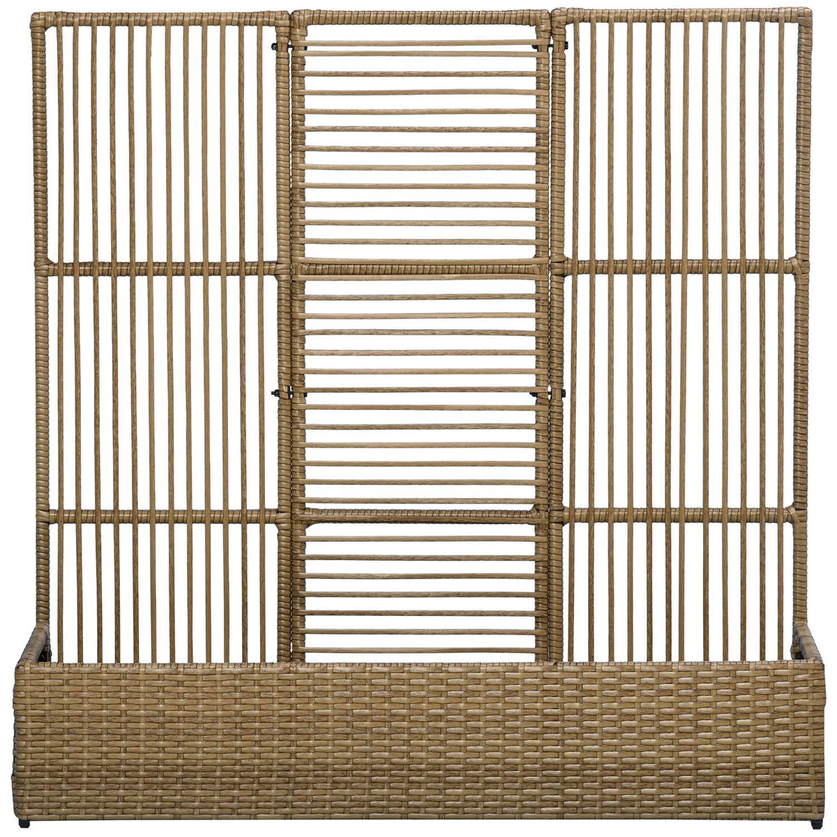 Polyrattan Raised Bed With Trellis Flower Box Plant Box Flower Bed For Garden Balcony Sand 103 X 103 X 29 Cm