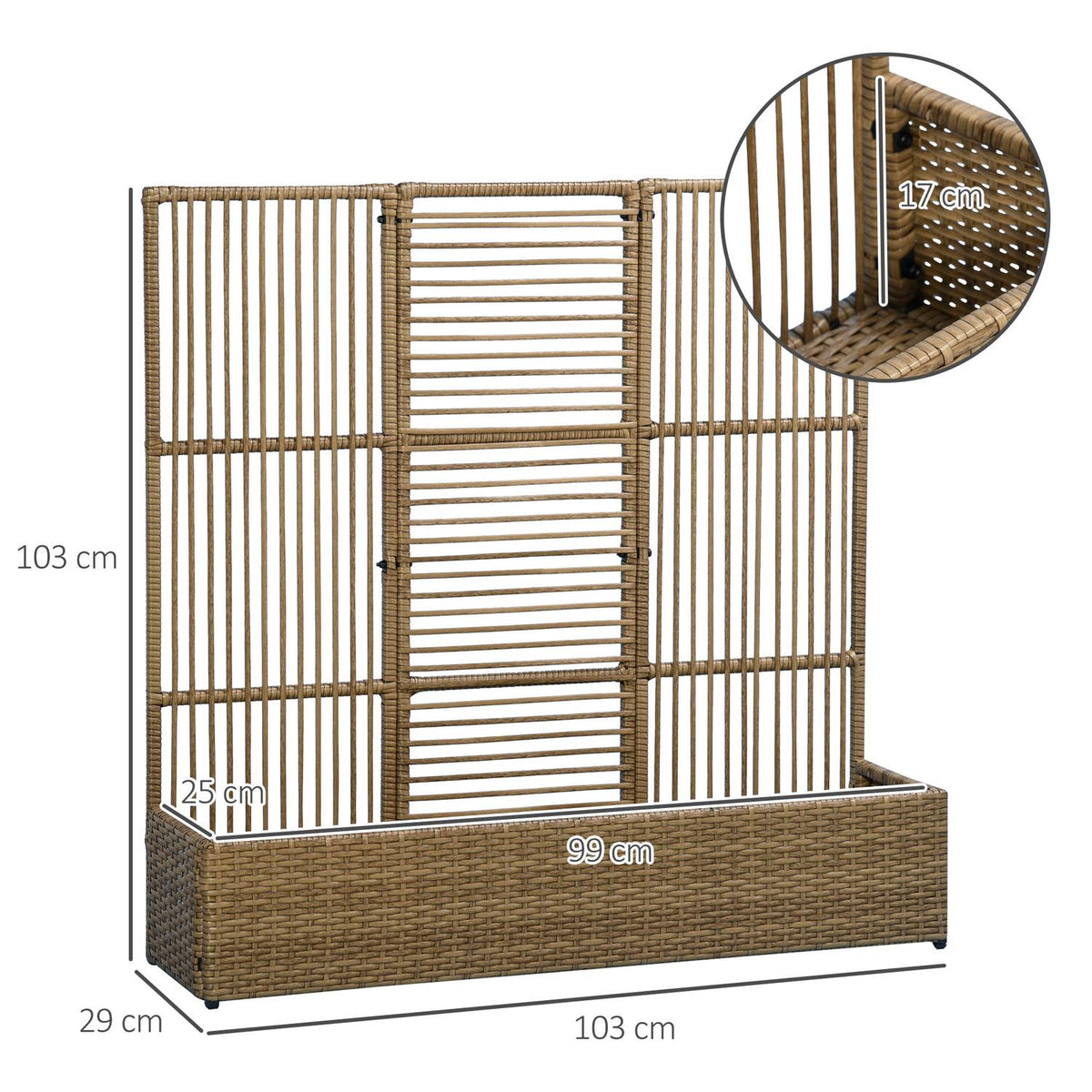 Polyrattan Raised Bed With Trellis Flower Box Plant Box Flower Bed For Garden Balcony Sand 103 X 103 X 29 Cm