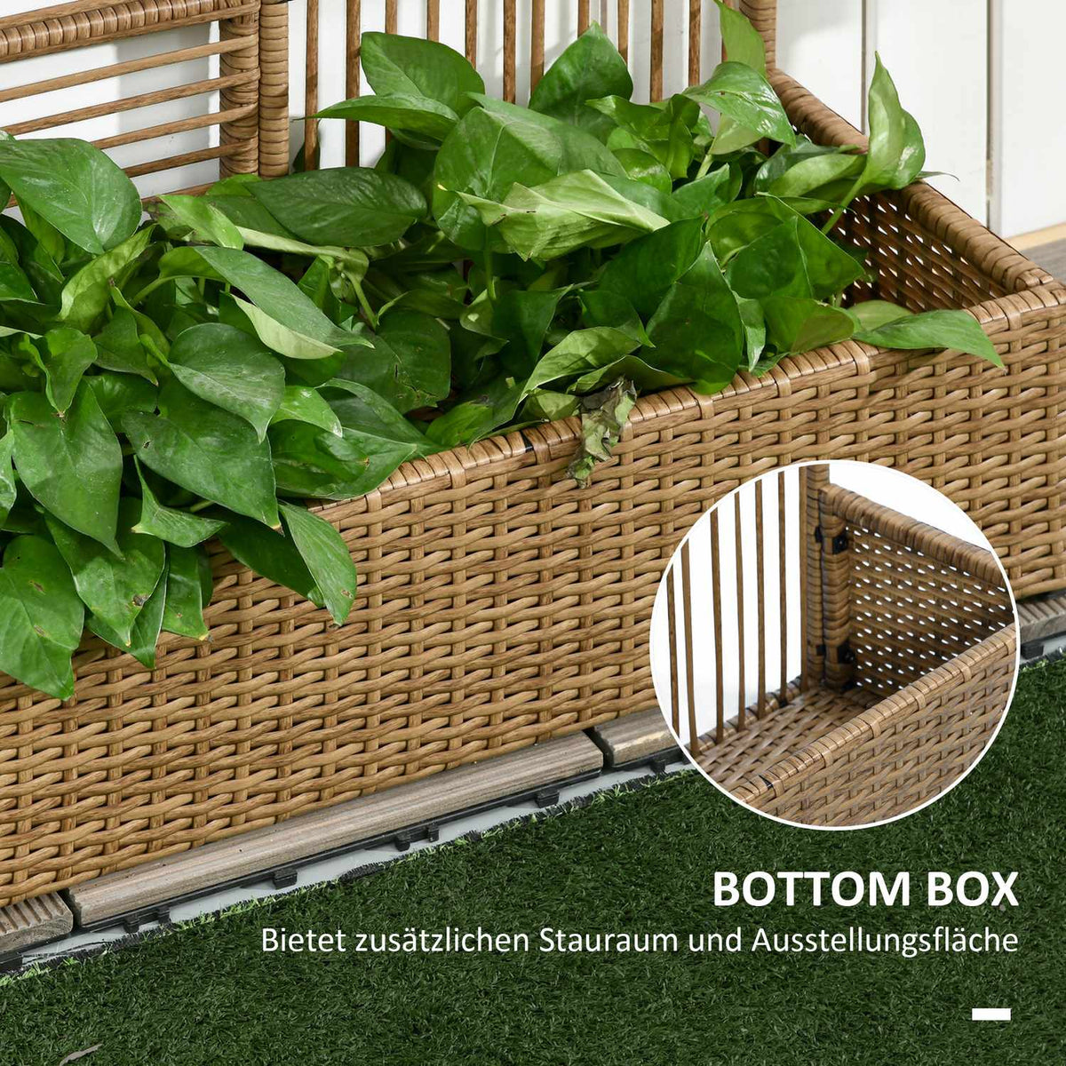 Polyrattan Raised Bed With Trellis Flower Box Plant Box Flower Bed For Garden Balcony Sand 103 X 103 X 29 Cm