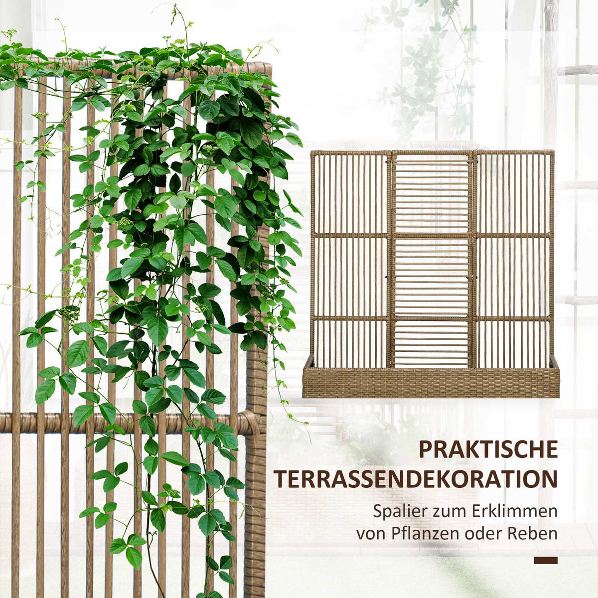 Polyrattan Raised Bed With Trellis Flower Box Plant Box Flower Bed For Garden Balcony Sand 103 X 103 X 29 Cm